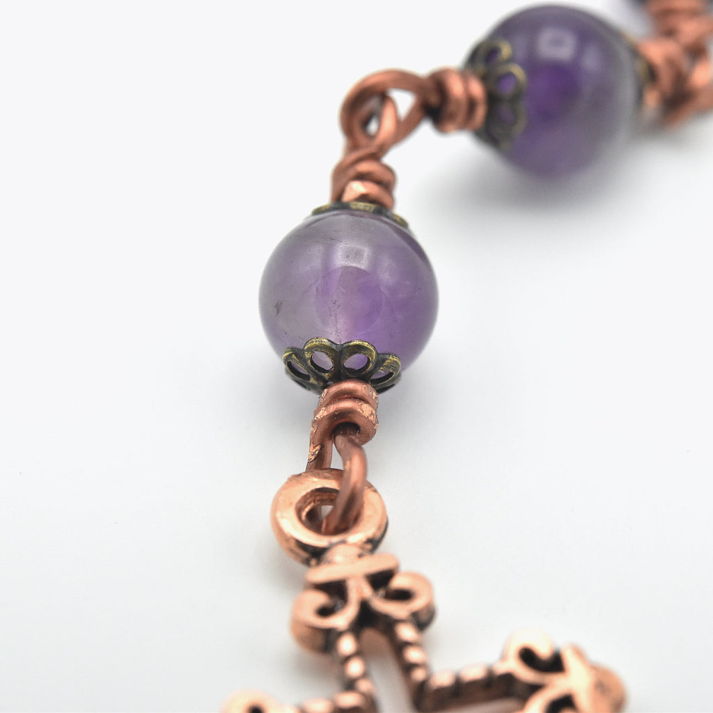 Handmade Amethyst & Copper One-Decade Pocket Chaplet Rosary – One of One