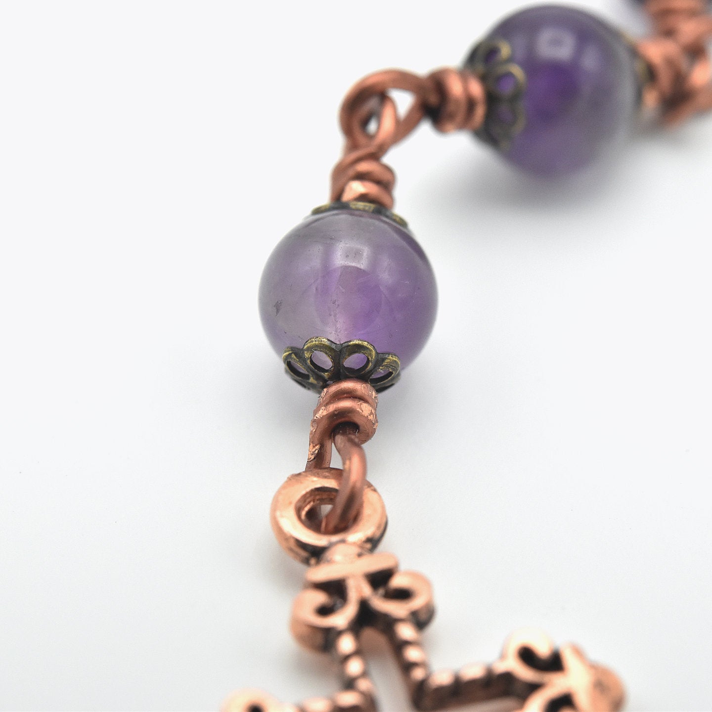 Handmade Amethyst & Copper One-Decade Pocket Chaplet Rosary – One of One