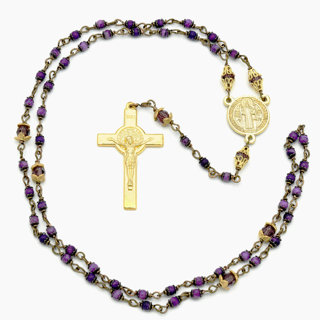 Handmade Copper & Purple Crazy Lace Agate Five-Decade Rosary – One of One (22″ Length)