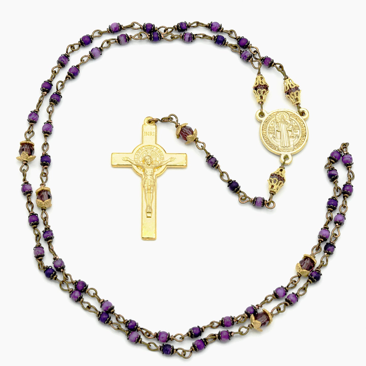 Handmade Copper & Purple Crazy Lace Agate Five-Decade Rosary – One of One (22″ Length)