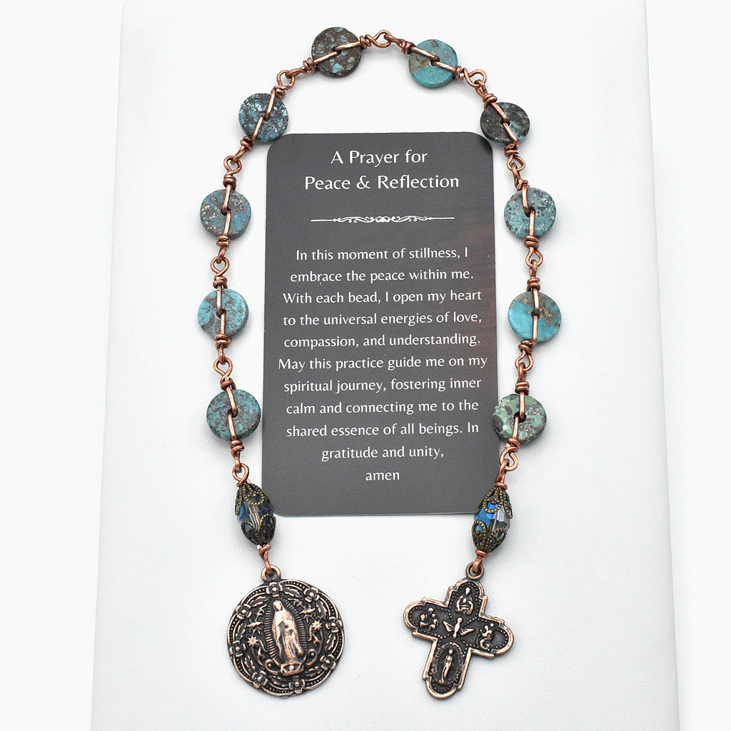 Handmade Turquoise & Copper One-Decade Spiritual Chaplet – One of One (13.25" Length)