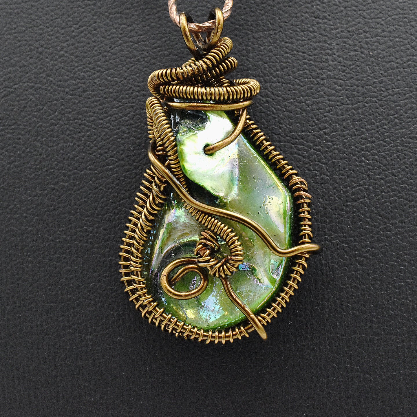 One-of-a-Kind Abalone Shell Wire Wrapped Choker – Handmade Bronze Statement Necklace