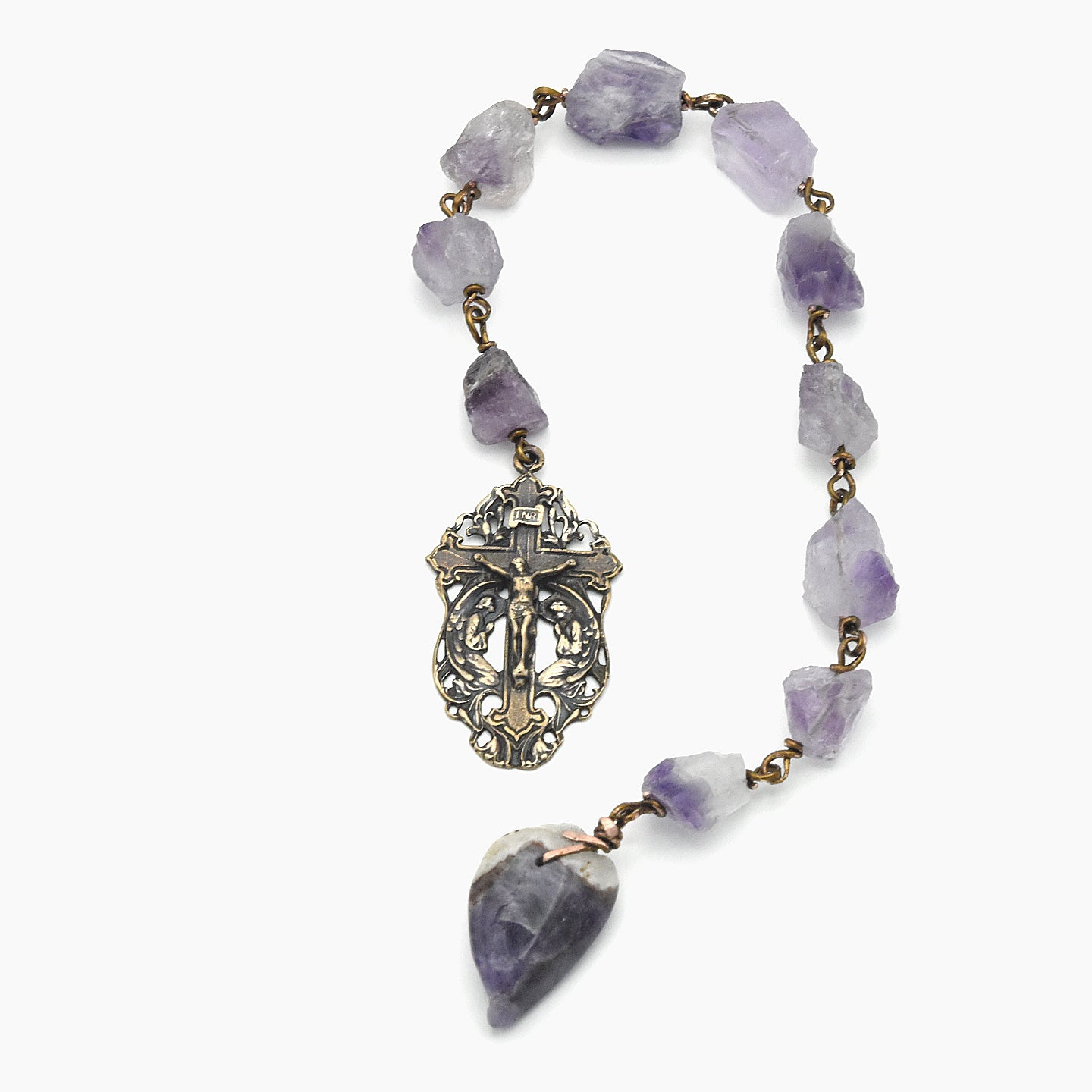 Handmade Raw Amethyst One-Decade Spiritual Chaplet – One of One (12.5" Length)