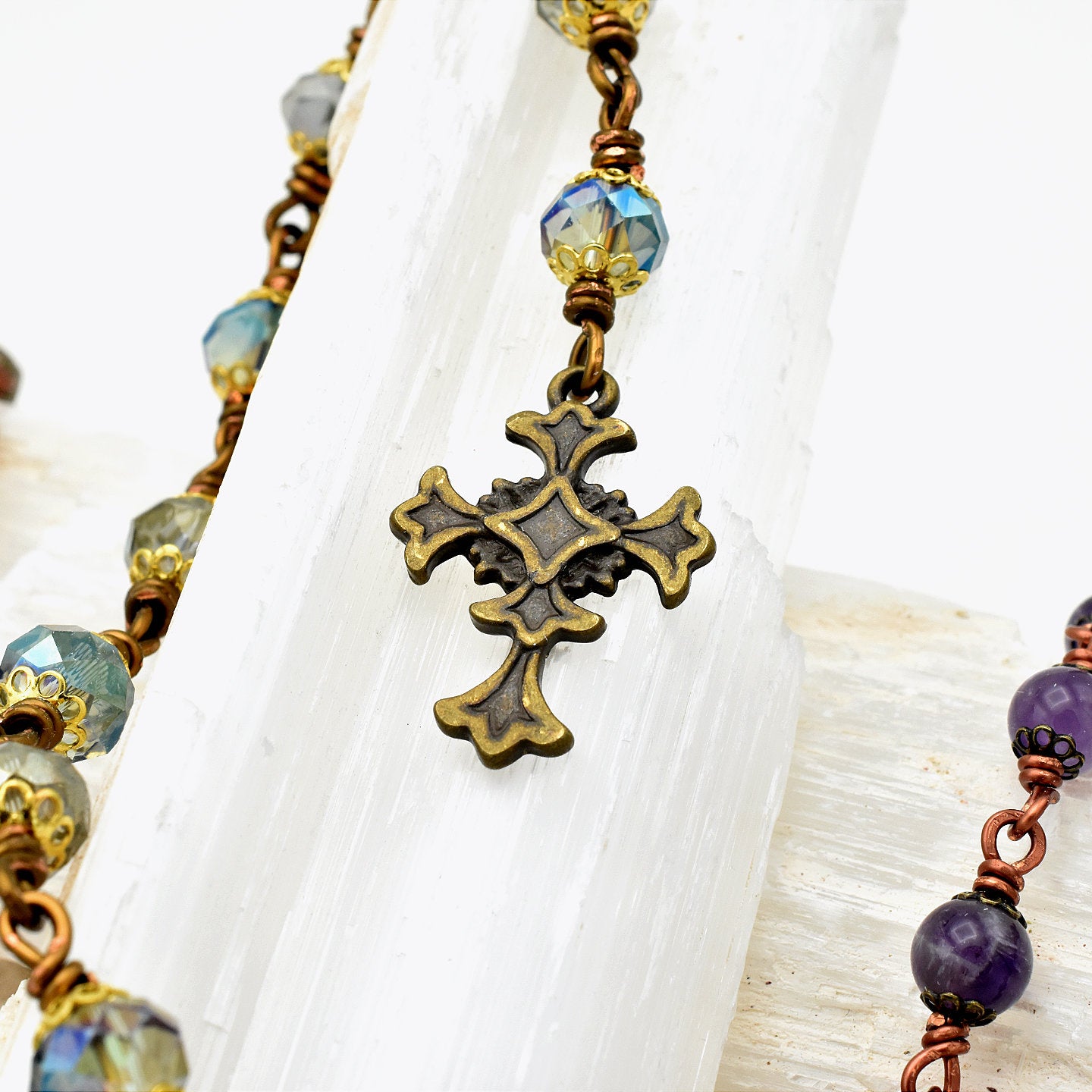 Handmade Copper & Crystal Pocket Chaplet – One of One (9″ Length)