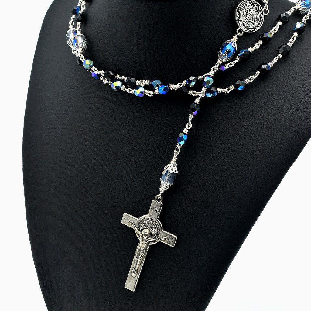Handmade Silver-Plated Iridescent Five-Decade Rosary – One of One (22.5″ Length)