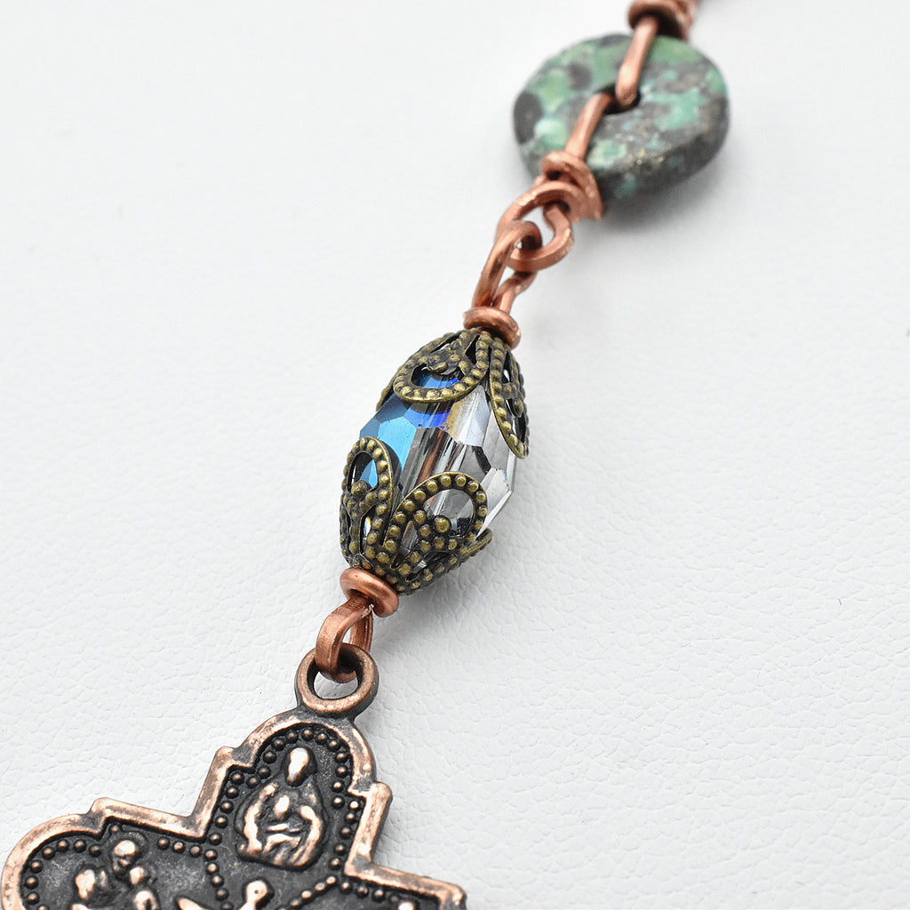 Handmade Turquoise & Copper One-Decade Spiritual Chaplet – One of One (13.25" Length)