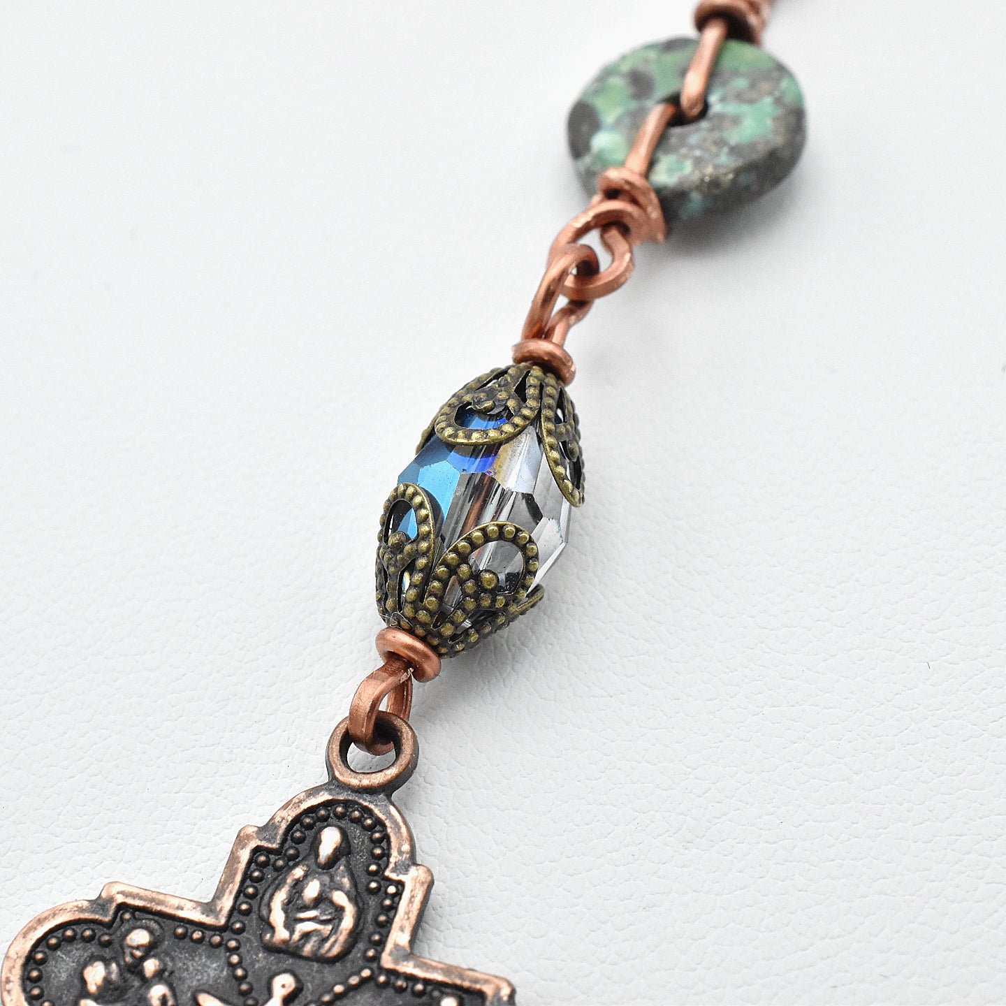 Handmade Turquoise & Copper One-Decade Spiritual Chaplet – One of One (13.25" Length)