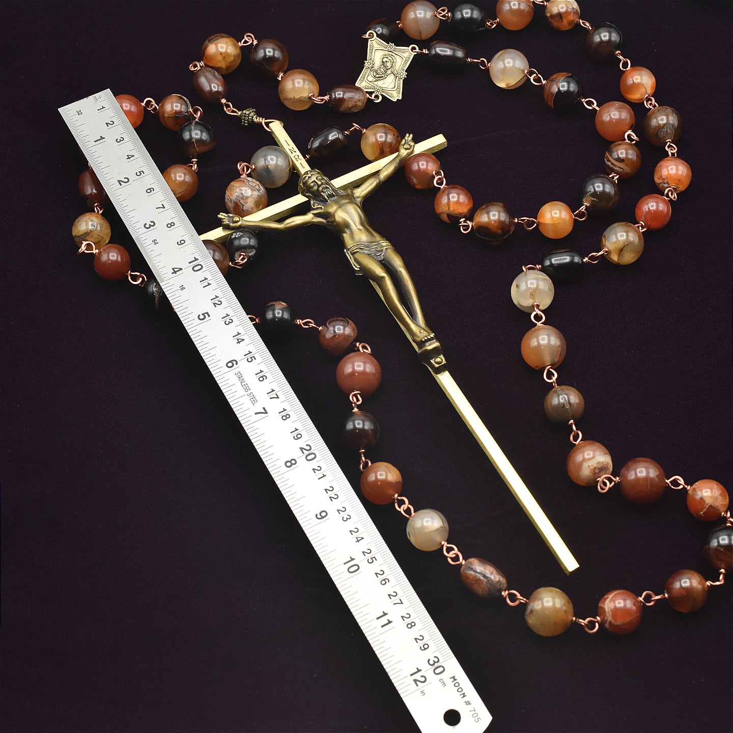 Handmade Natural Agate & Copper Five-Decade Wall Rosary – One of One (48" Length)