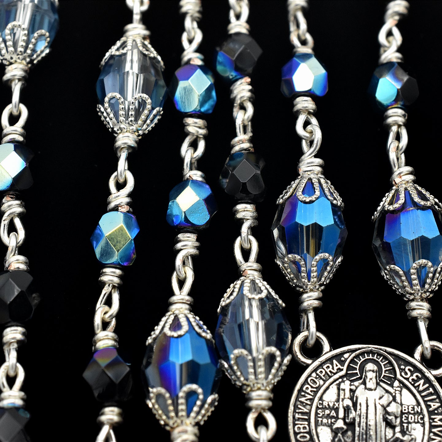 Handmade Silver-Plated Iridescent Five-Decade Rosary – One of One (22.5″ Length)