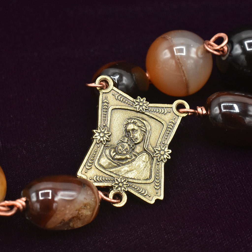 Handmade Natural Agate & Copper Five-Decade Wall Rosary – One of One (48" Length)