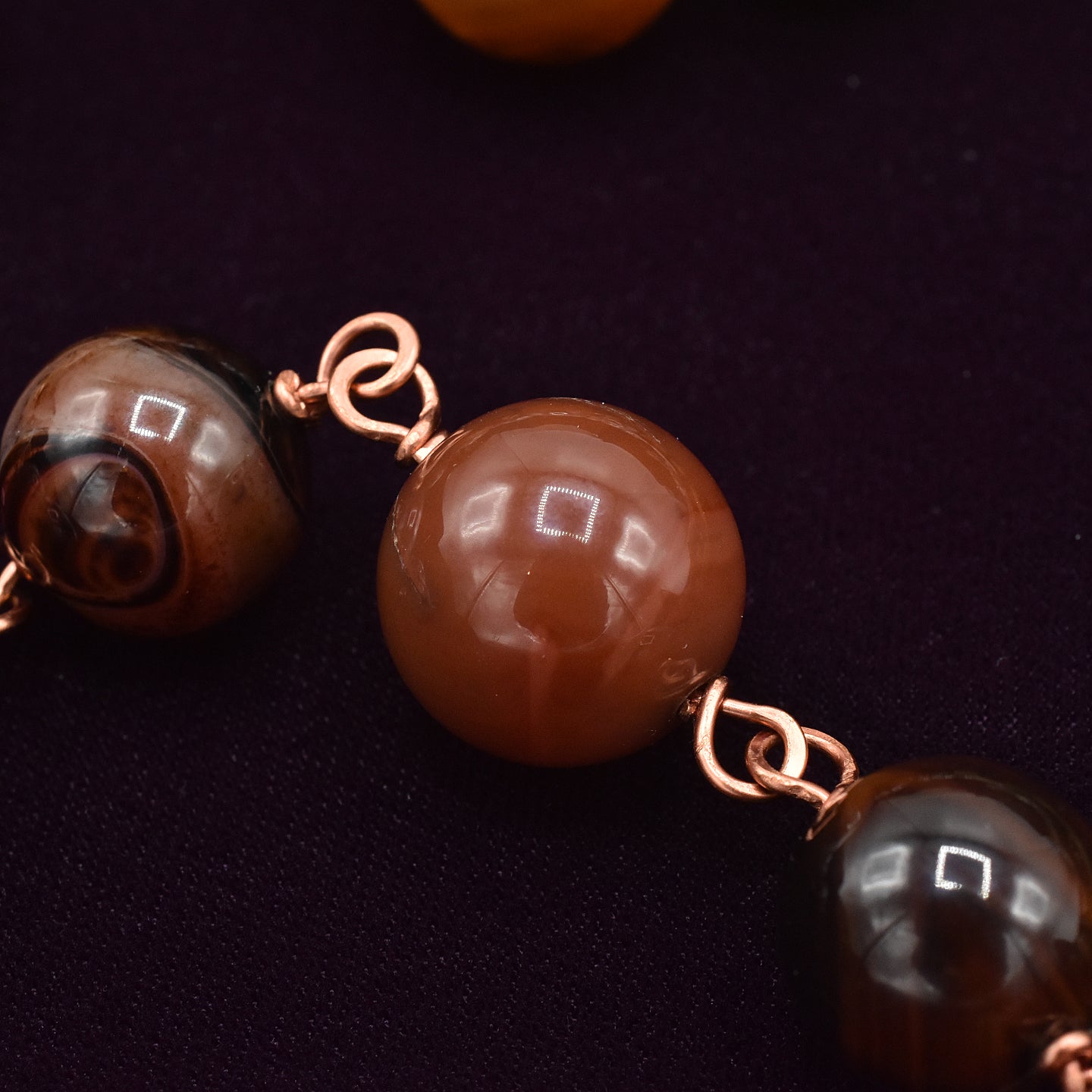 Handmade Natural Agate & Copper Five-Decade Wall Rosary – One of One (48" Length)