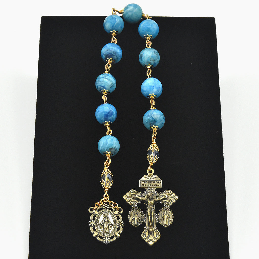 Blue Crazy Lace Agate One-Decade Pocket Chaplet – One of One (15" Length)