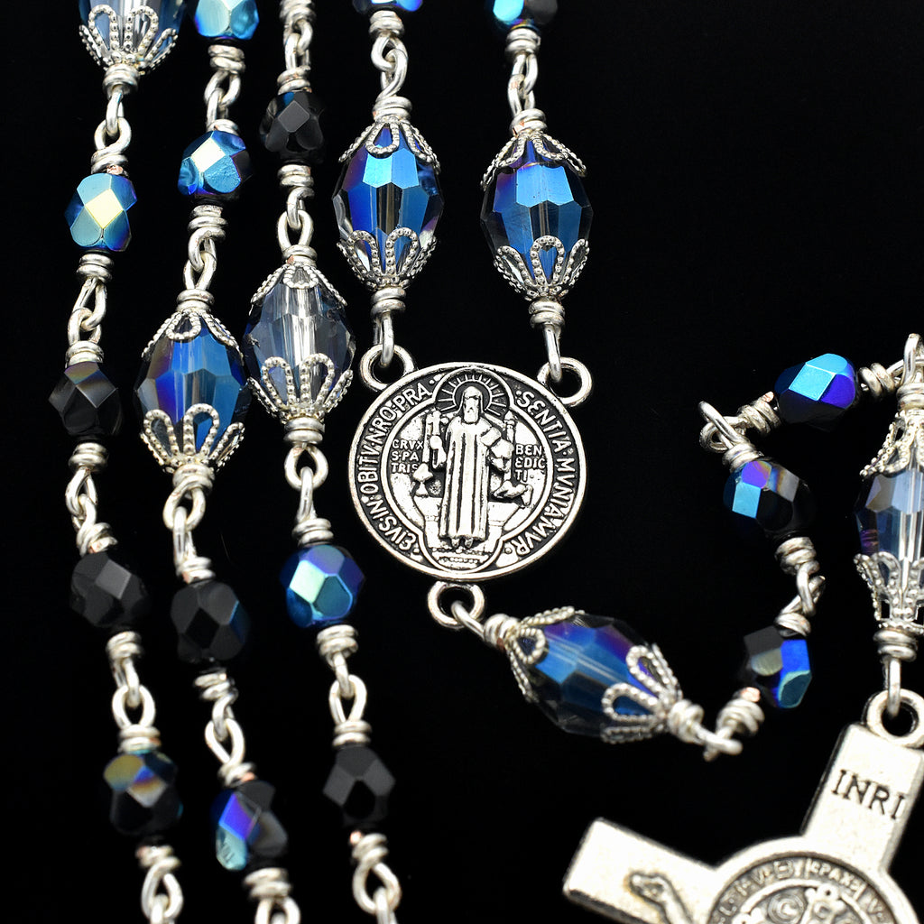 Handmade Silver-Plated Iridescent Five-Decade Rosary – One of One (22.5″ Length)