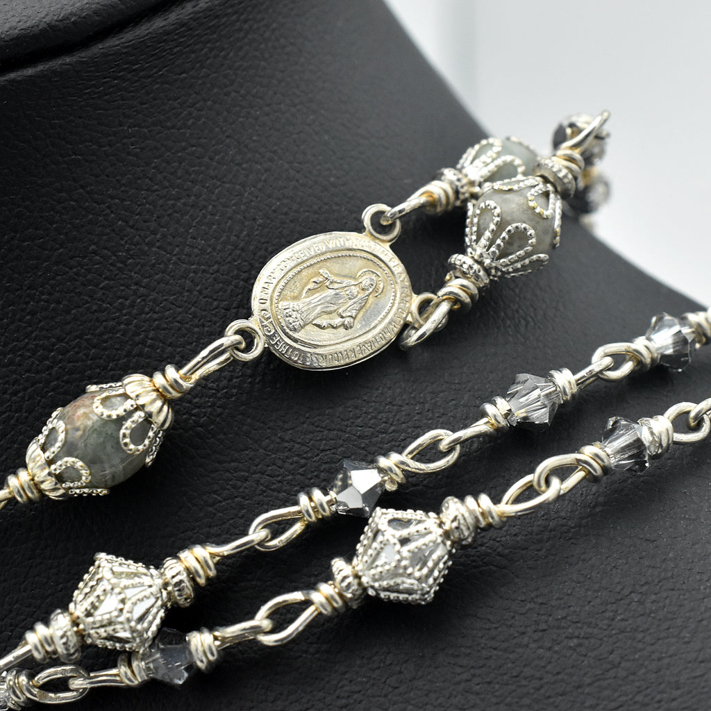 Handmade Sterling Silver & Jasper Five-Decade Rosary – One of One (21″ Length)