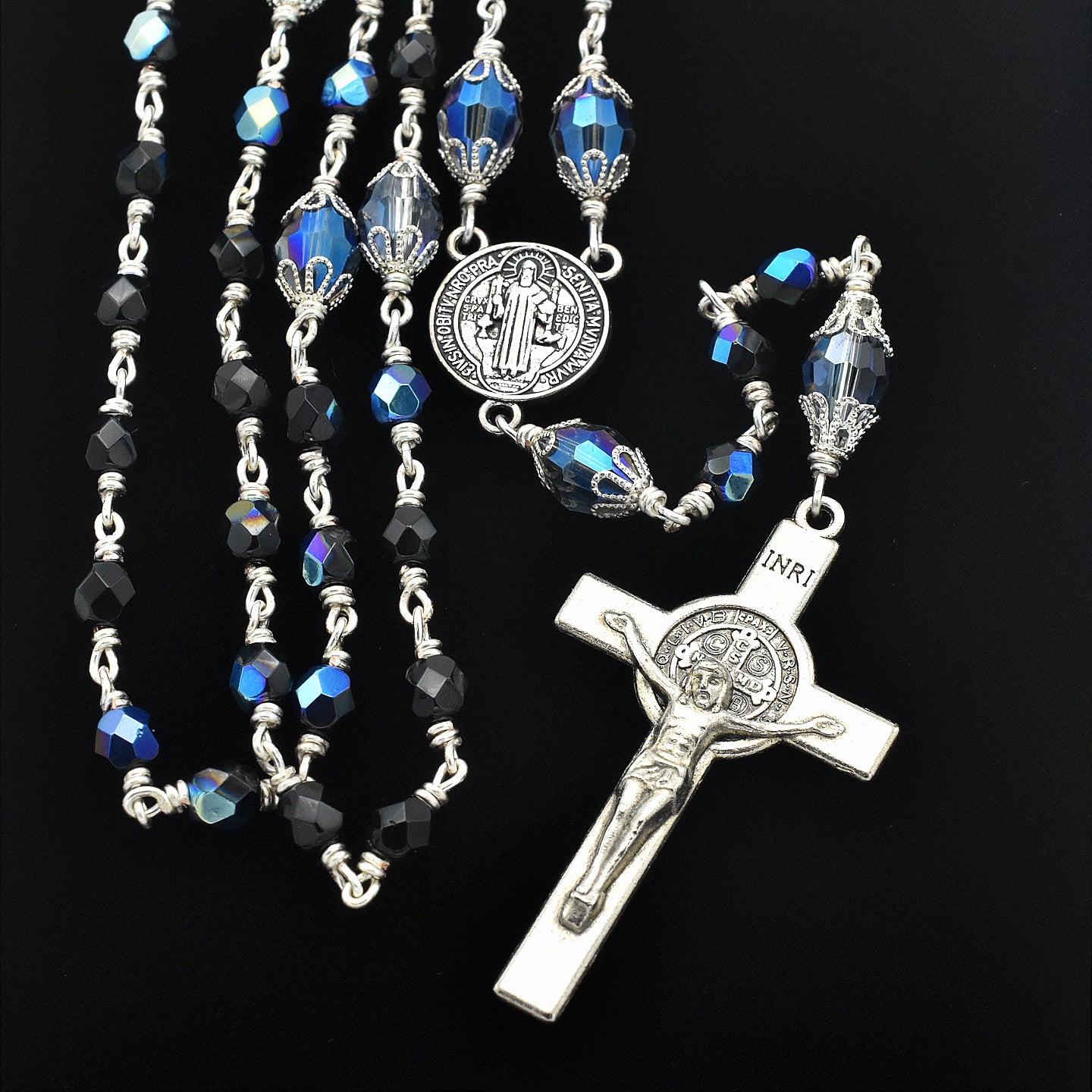 Handmade Silver-Plated Iridescent Five-Decade Rosary – One of One (22.5″ Length)