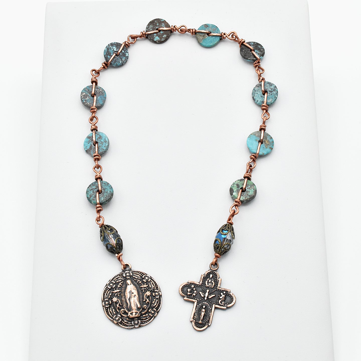 Handmade Turquoise & Copper One-Decade Spiritual Chaplet – One of One (13.25" Length)