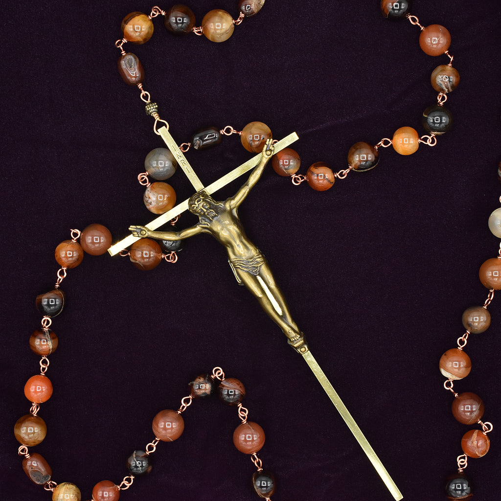 Handmade Natural Agate & Copper Five-Decade Wall Rosary – One of One (48" Length)
