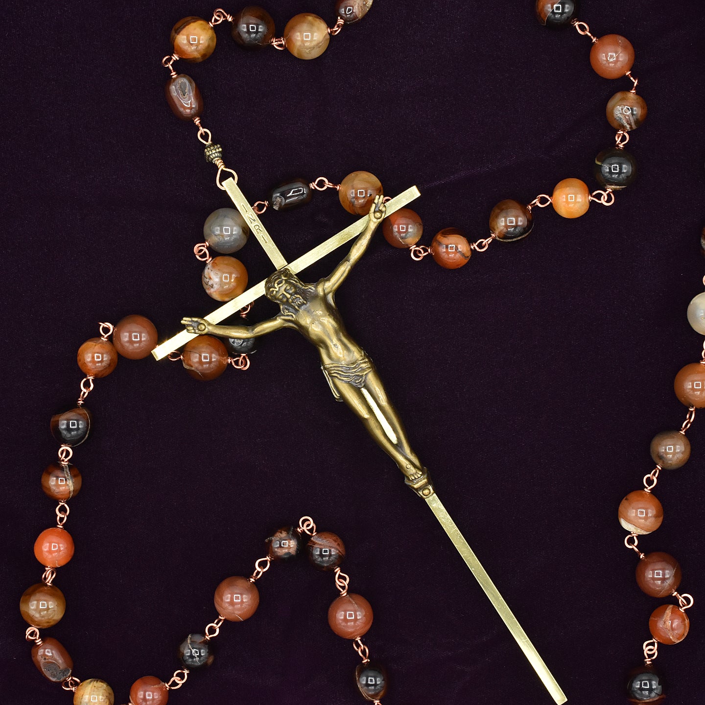 Handmade Natural Agate & Copper Five-Decade Wall Rosary – One of One (48" Length)