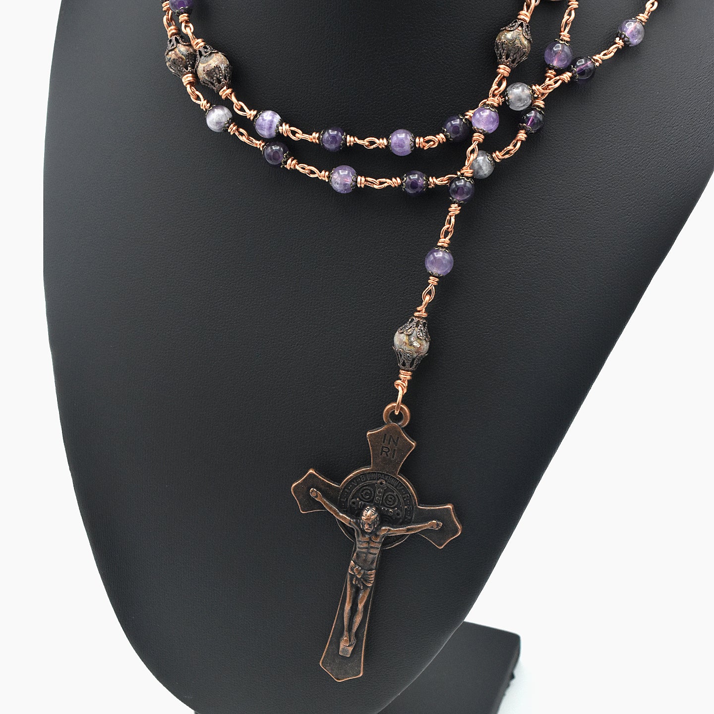 Handmade Copper Amethyst & Leopard Jasper Five-Decade Rosary – One of One (25.5″ Length)