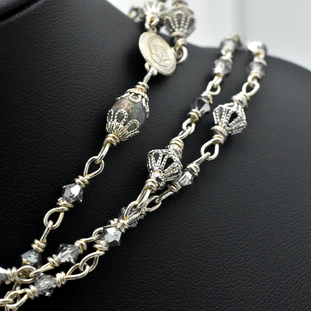 Handmade Sterling Silver & Jasper Five-Decade Rosary – One of One (21″ Length)