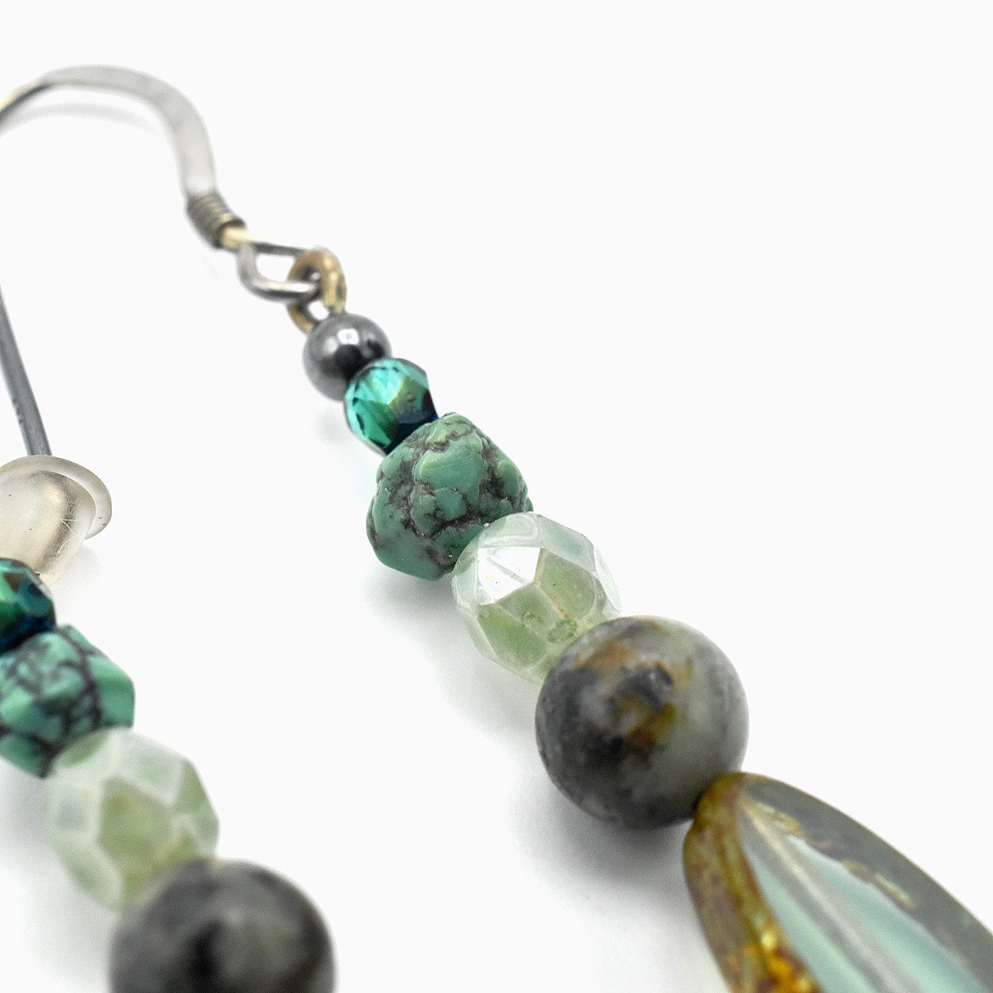 Handmade Turquoise & Glass Drop Earrings – Sterling Silver – One of One (2.5" Length)