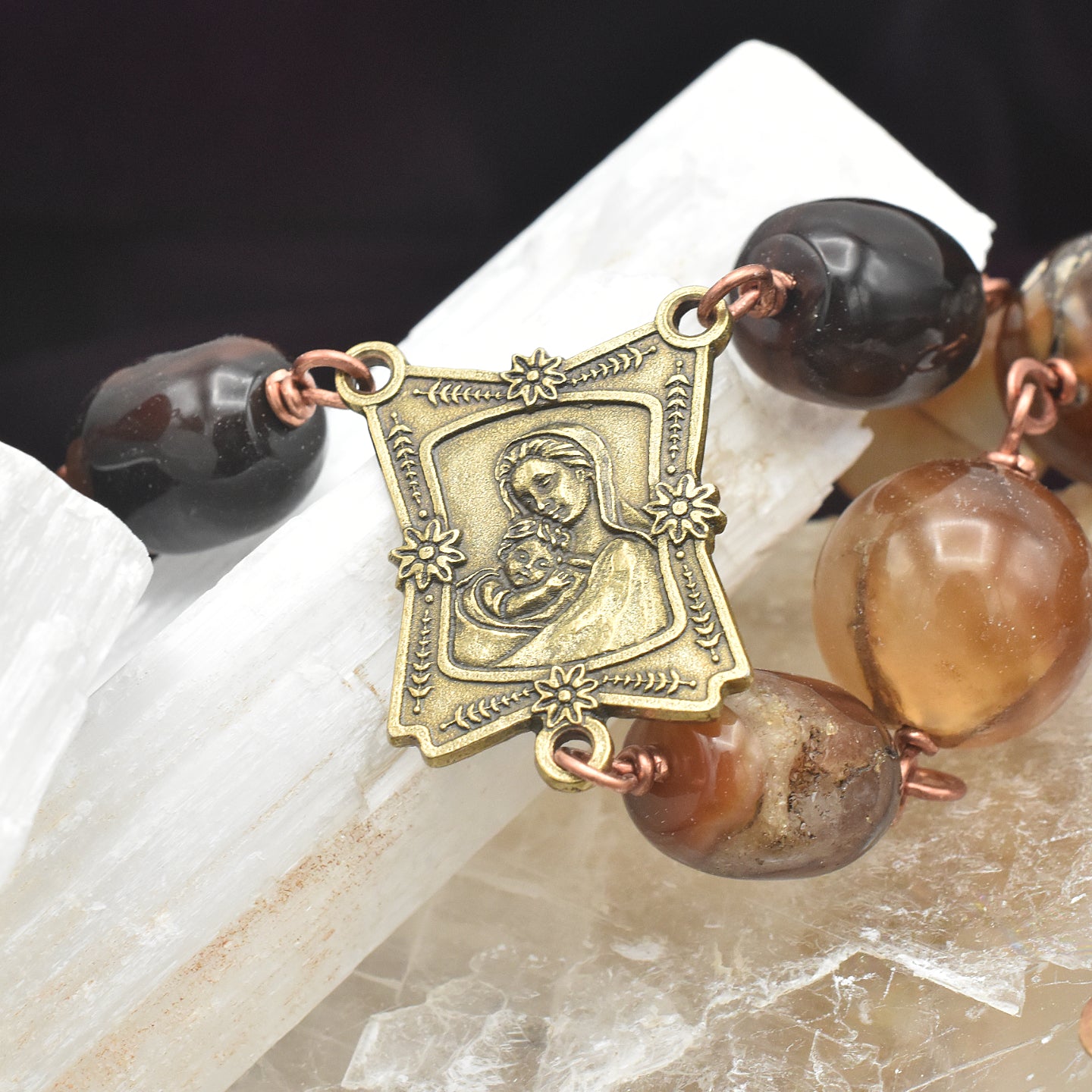 Handmade Natural Agate & Copper Five-Decade Wall Rosary – One of One (48" Length)