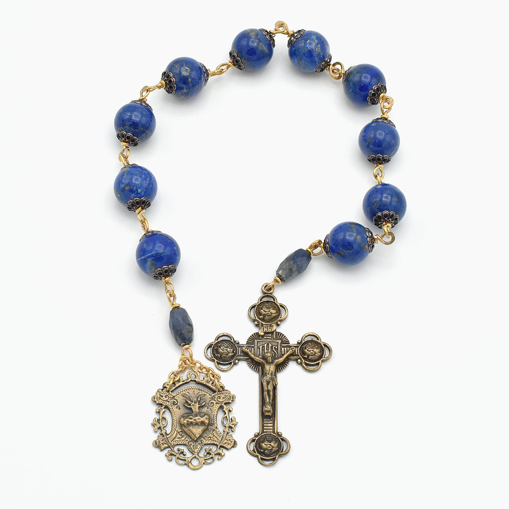 One-of-a-Kind Lapis Lazuli Hand Rosary – Gold Plated & Bronze Pocket Chaplet