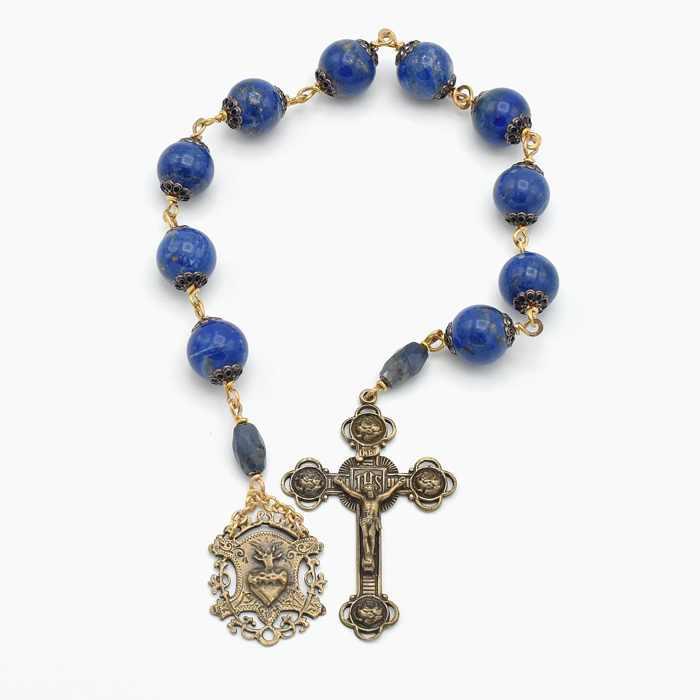 One-of-a-Kind Lapis Lazuli Hand Rosary – Gold Plated & Bronze Pocket Chaplet
