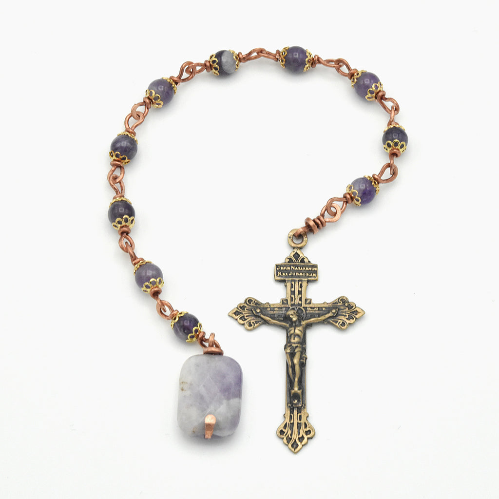 Amethyst & Copper One-Decade Pocket Chaplet – One of One (10.5" Length)