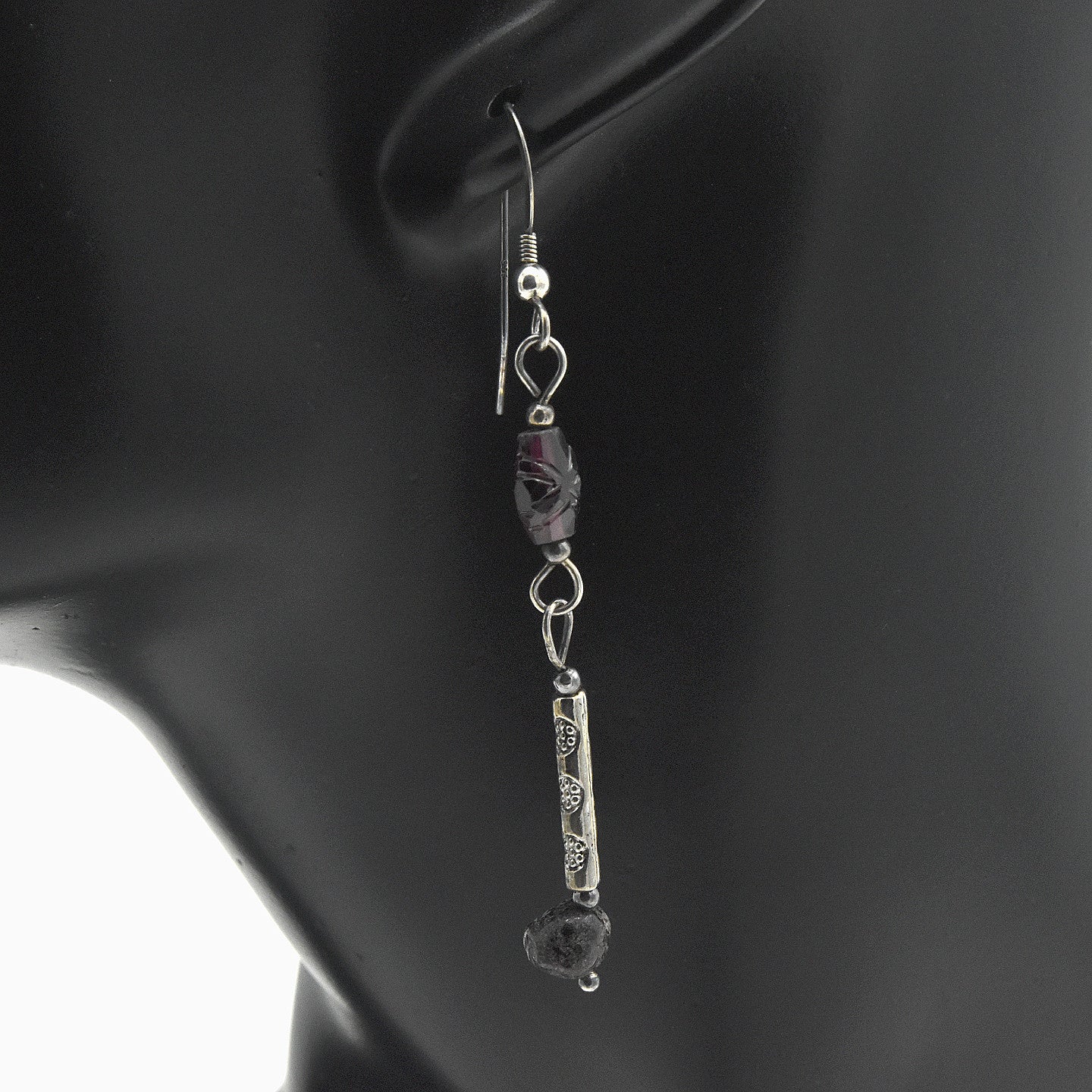 Handmade Almandite Garnet & Natural Stone Drop Earrings – Sterling Silver – One of One (2.5" Length)