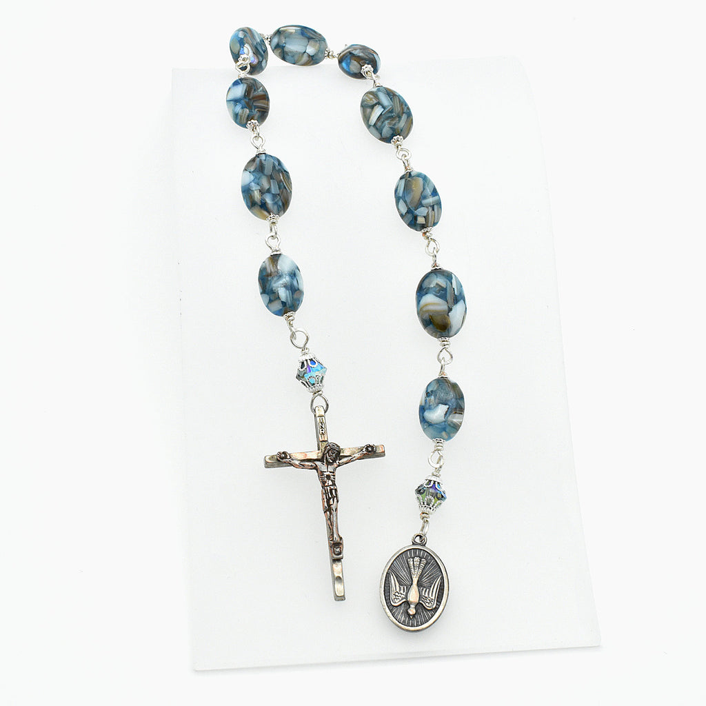 Handmade Mother of Pearl Pocket Rosary - Italian Holy Dove Spirit Chaplet