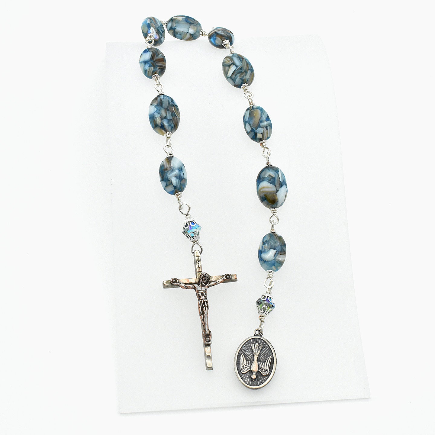Handmade Mother of Pearl Pocket Rosary - Italian Holy Dove Spirit Chaplet