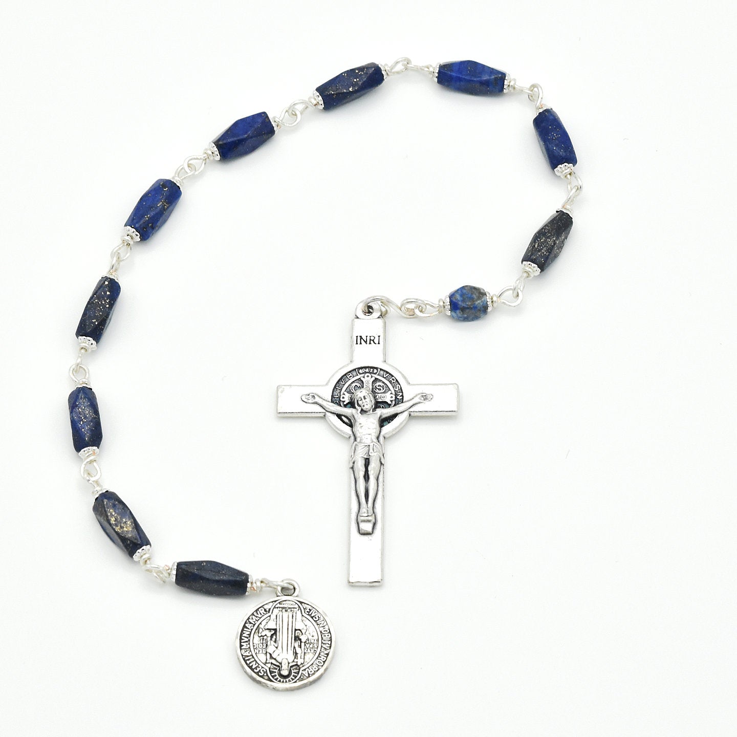 Handmade Silver-Plated Lapis Pocket Chaplet – One of One (12.5″ Length)