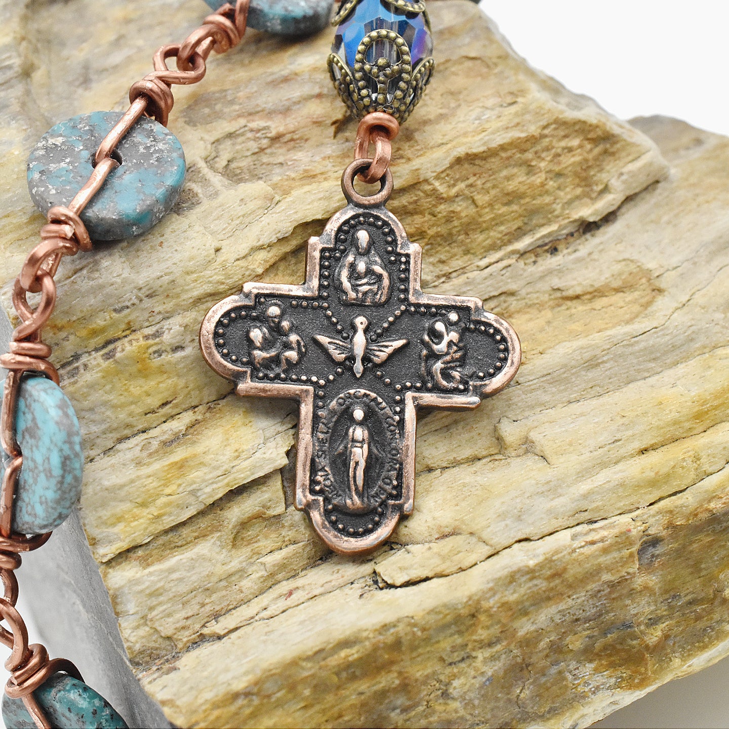 Handmade Turquoise & Copper One-Decade Spiritual Chaplet – One of One (13.25" Length)