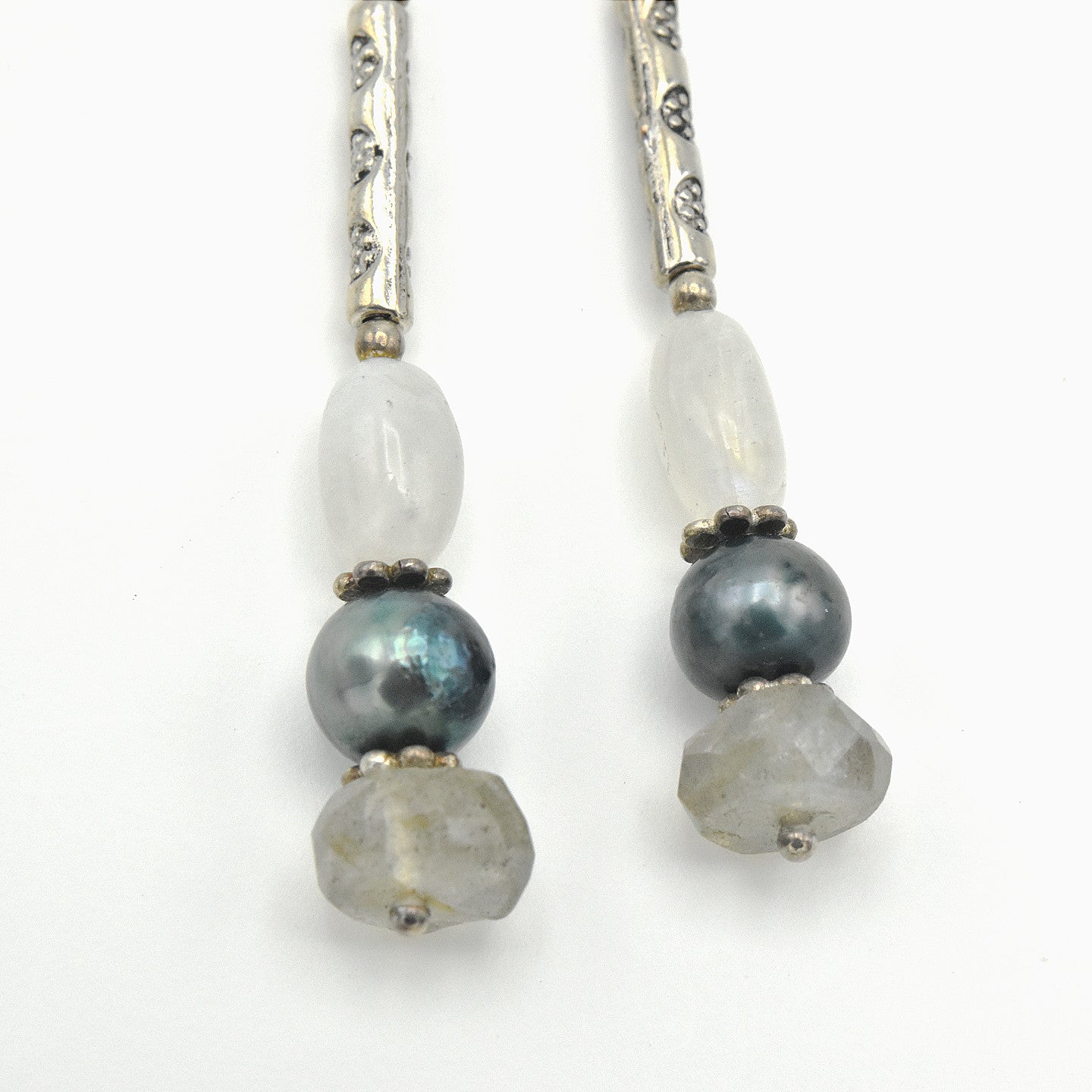 Handmade Moonstone & Labradorite Drop Earrings – One of One (2" Length)