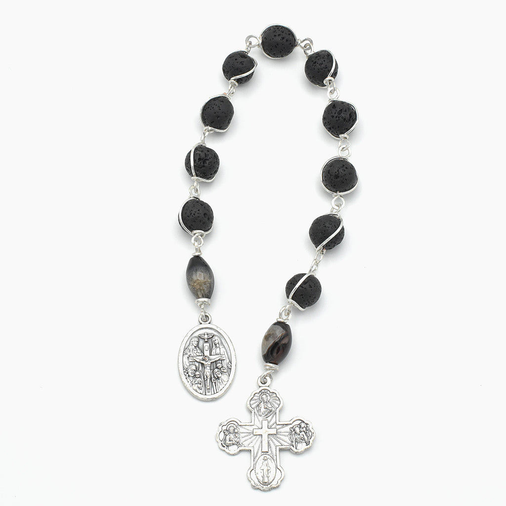 One-of-a-Kind Lava Stone Hand Rosary – Silver Plated Wire Wrapped Pocket Chaplet