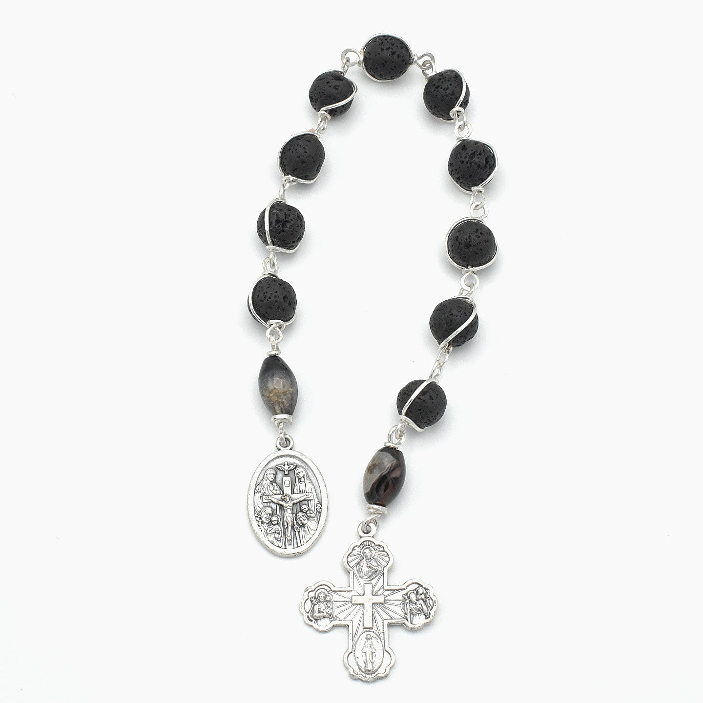 One-of-a-Kind Lava Stone Hand Rosary – Silver Plated Wire Wrapped Pocket Chaplet