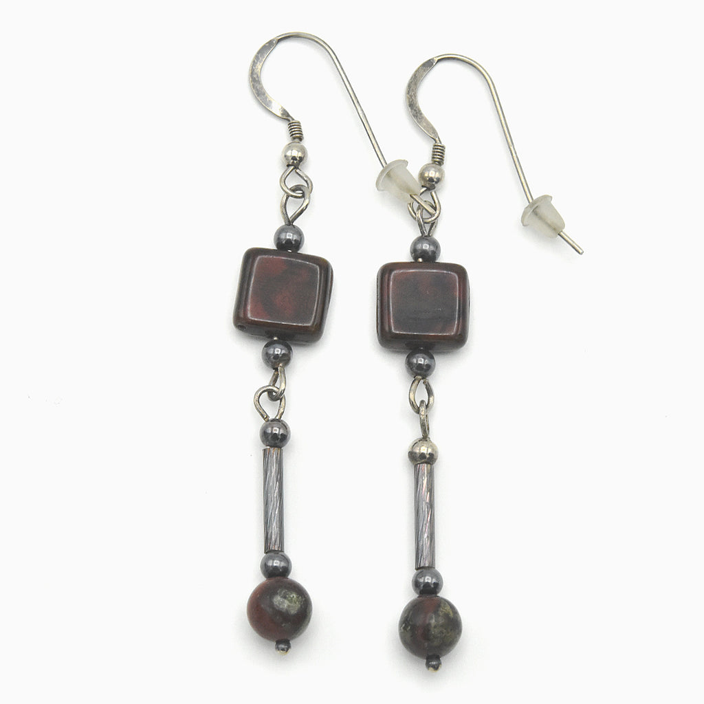 Handmade Dragonblood Jasper Drop Earrings – Sterling Silver – One of One (2.5" Length)