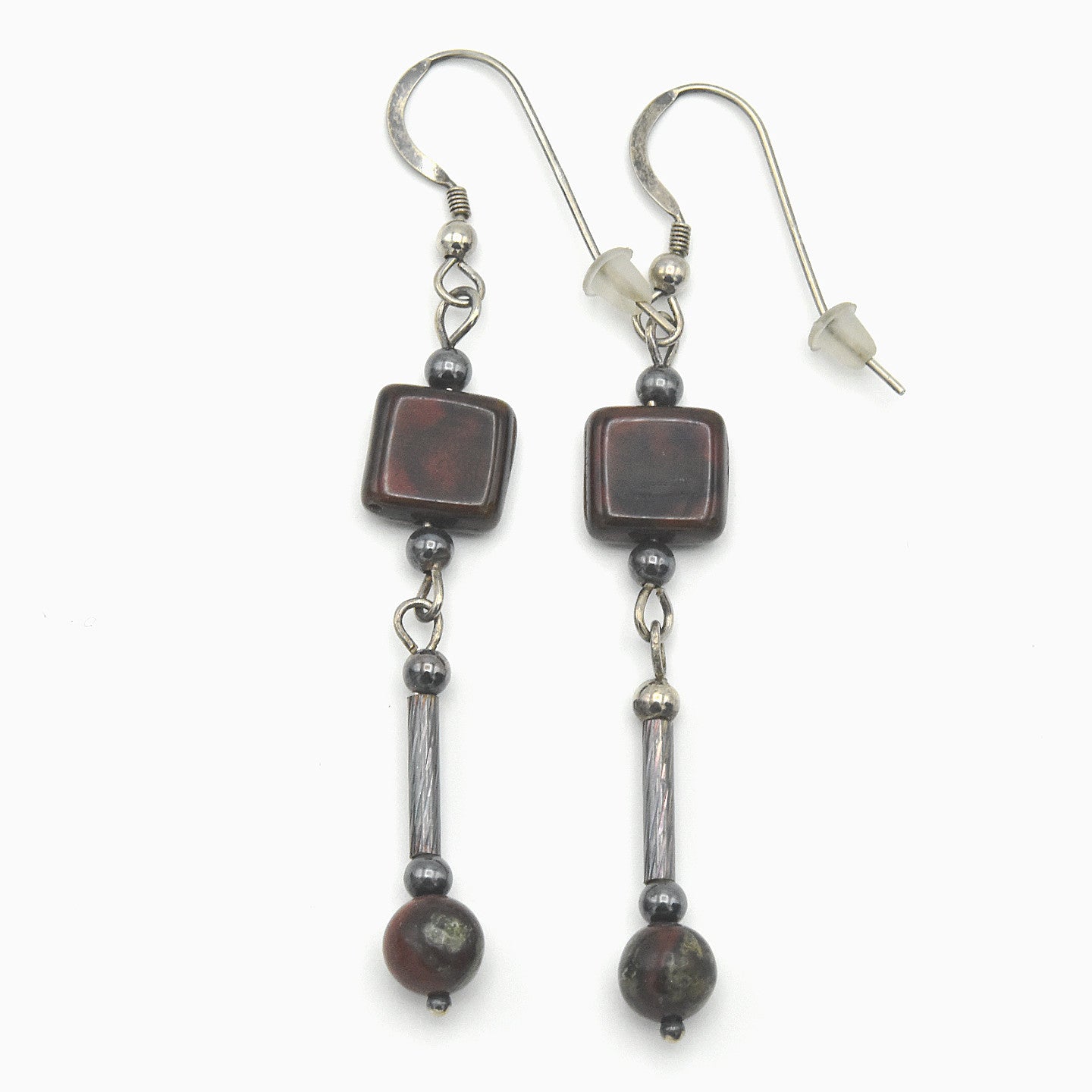 Handmade Dragonblood Jasper Drop Earrings – Sterling Silver – One of One (2.5" Length)