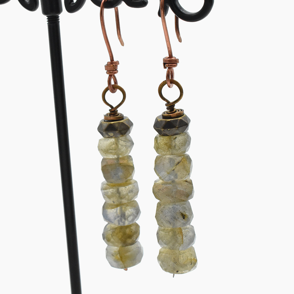 Handmade Labradorite Drop Earrings – Copper Earwires – One of One (2.5" Length)