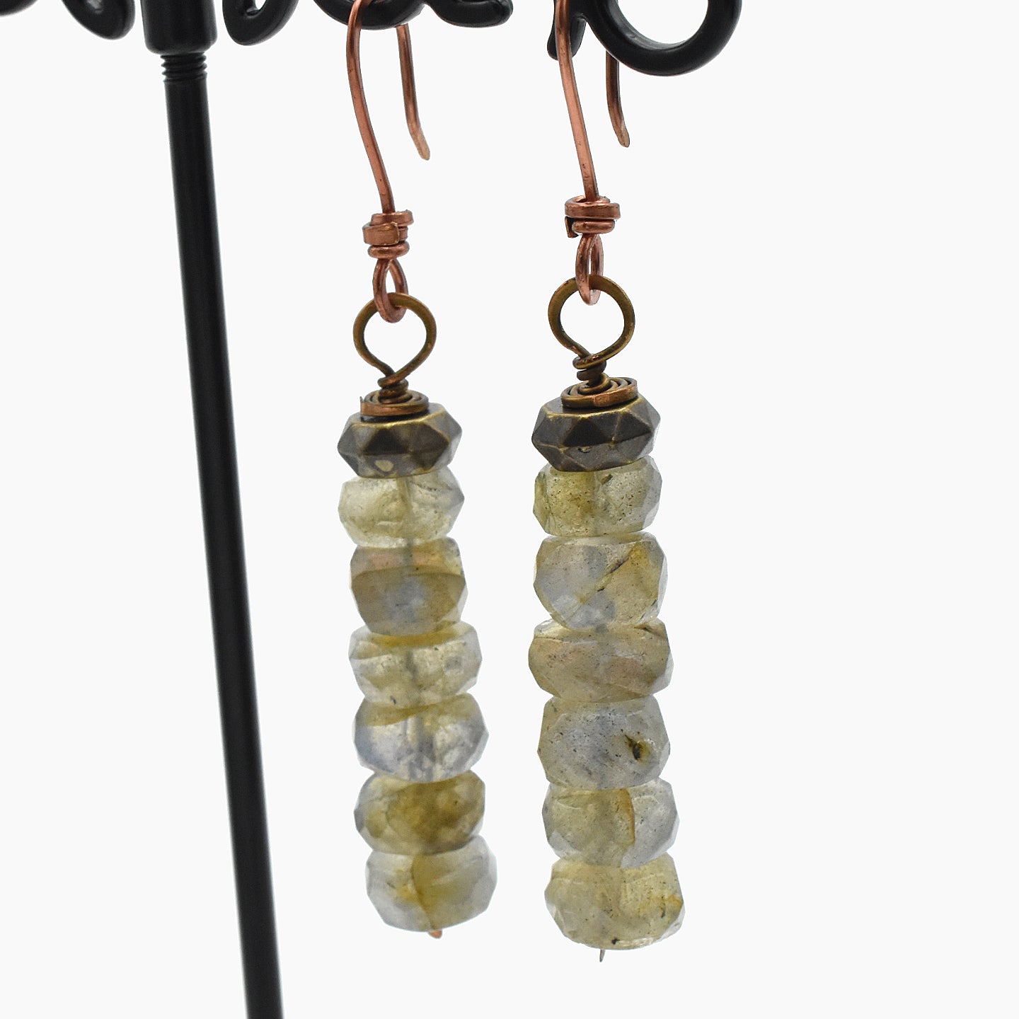 Handmade Labradorite Drop Earrings – Copper Earwires – One of One (2.5" Length)