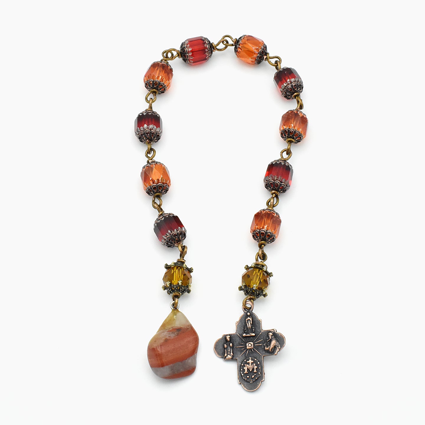 One-of-a-Kind Autumn Jasper Hand Rosary – Handmade Vintage Bronze & Cathedral Glass Chaplet