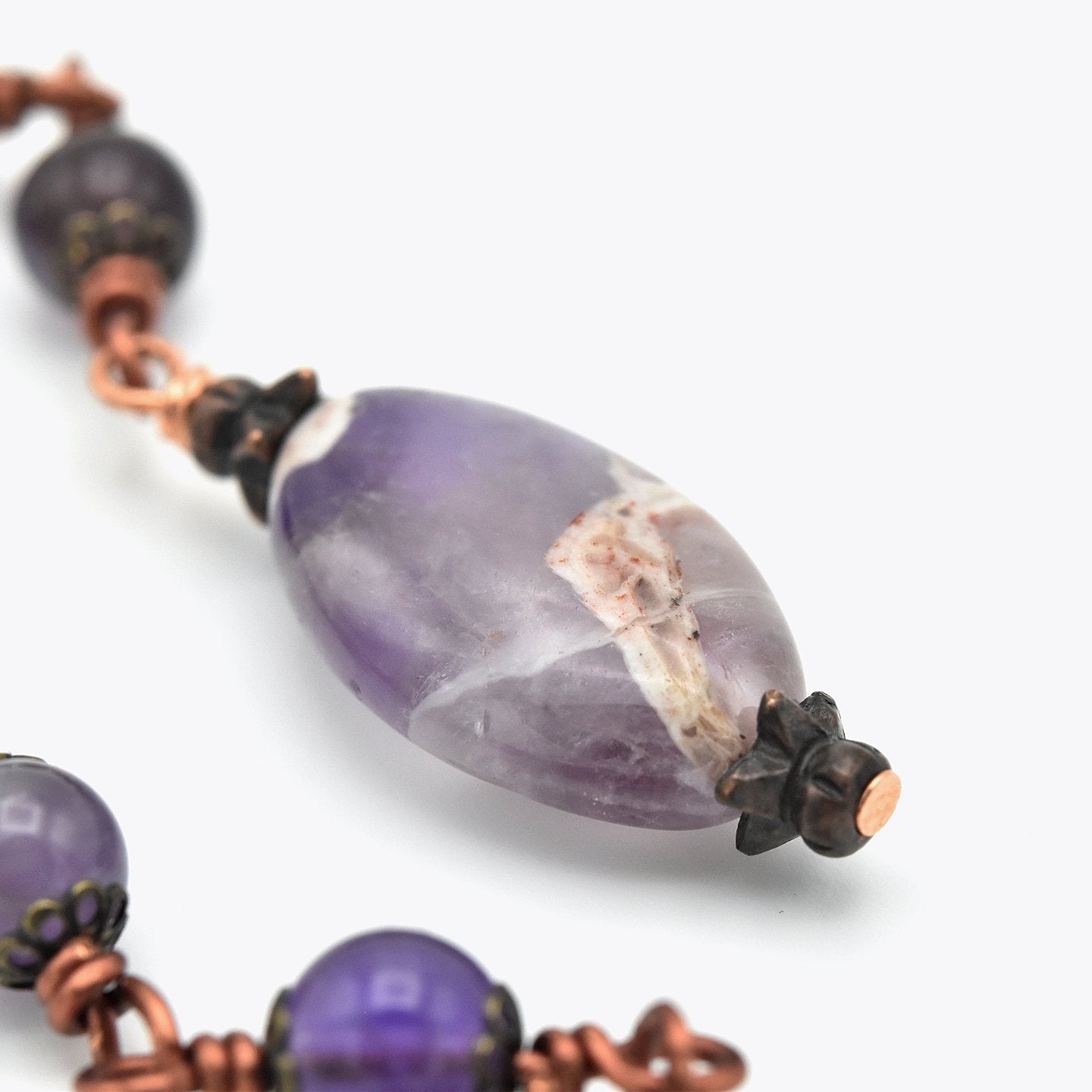 Handmade Amethyst & Copper One-Decade Pocket Chaplet Rosary – One of One