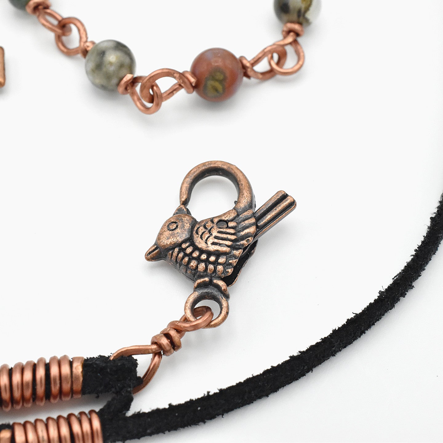 One-of-a-Kind Suede St. Benedict Cross Choker – Handmade Copper & Agate Sacred Necklace