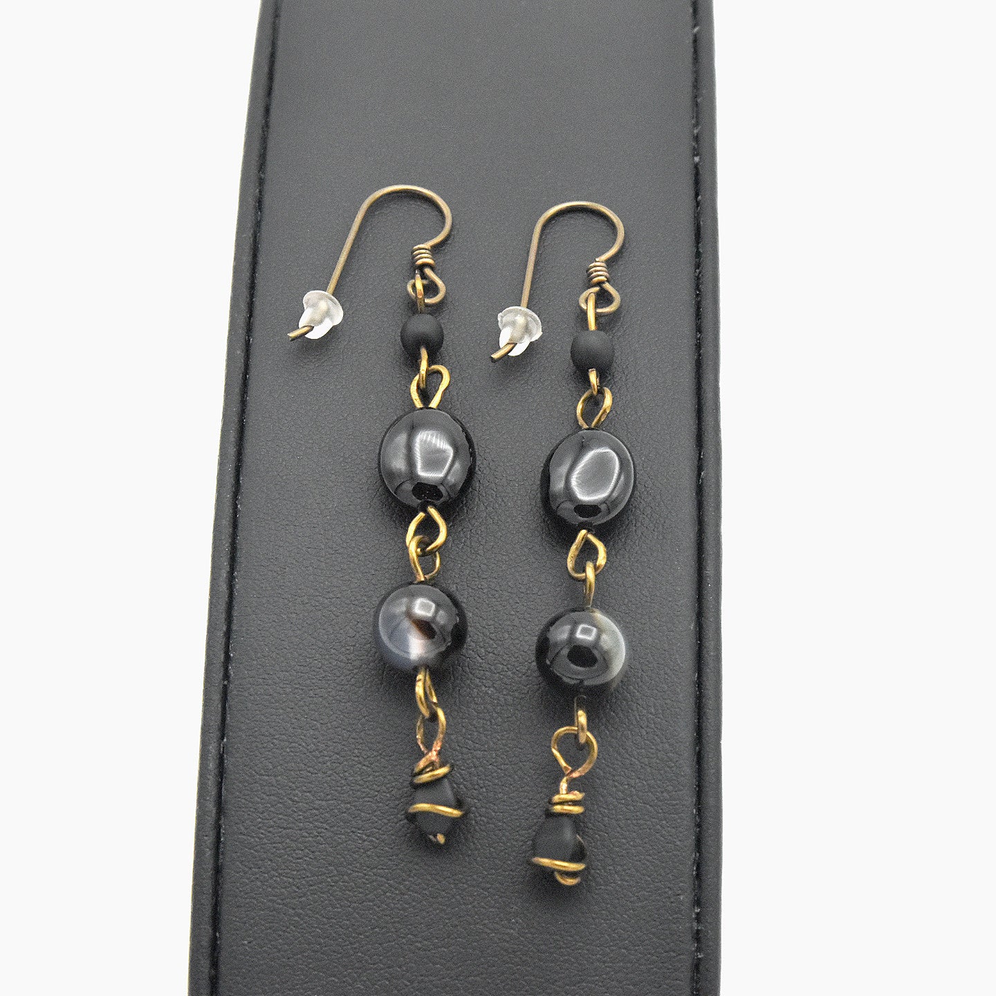 Handmade Black Agate Dangle Earrings – Copper Niobium Earwires – One of One (2.5" Length)