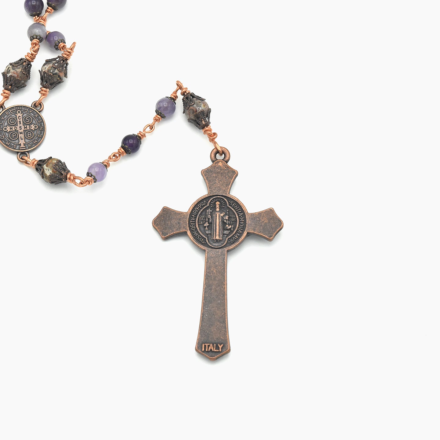 Handmade Copper Amethyst & Leopard Jasper Five-Decade Rosary – One of One (25.5″ Length)
