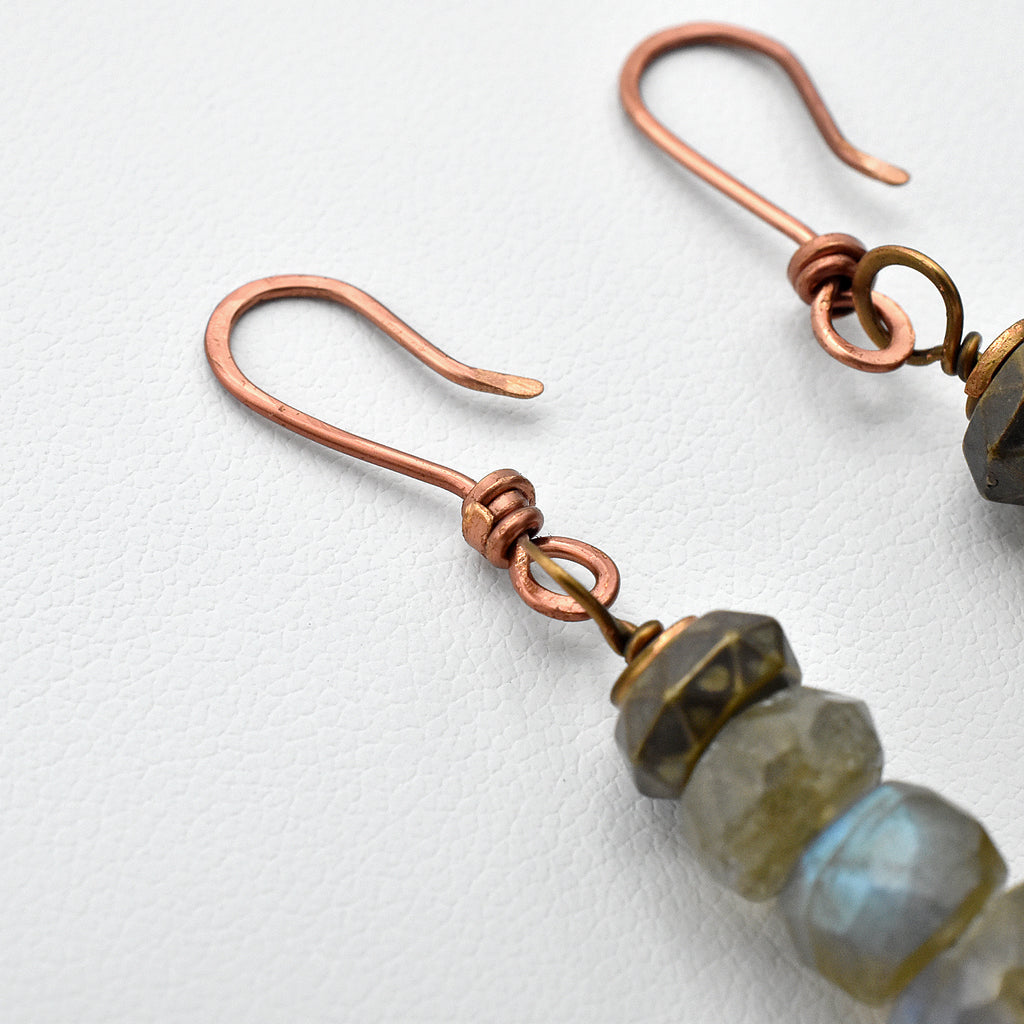 Handmade Labradorite Drop Earrings – Copper Earwires – One of One (2.5" Length)