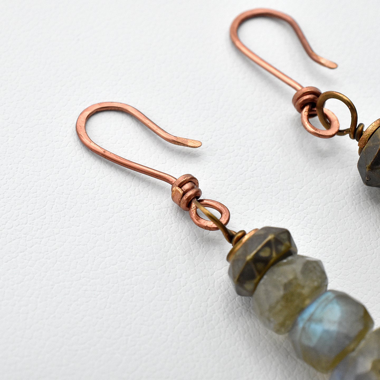 Handmade Labradorite Drop Earrings – Copper Earwires – One of One (2.5" Length)