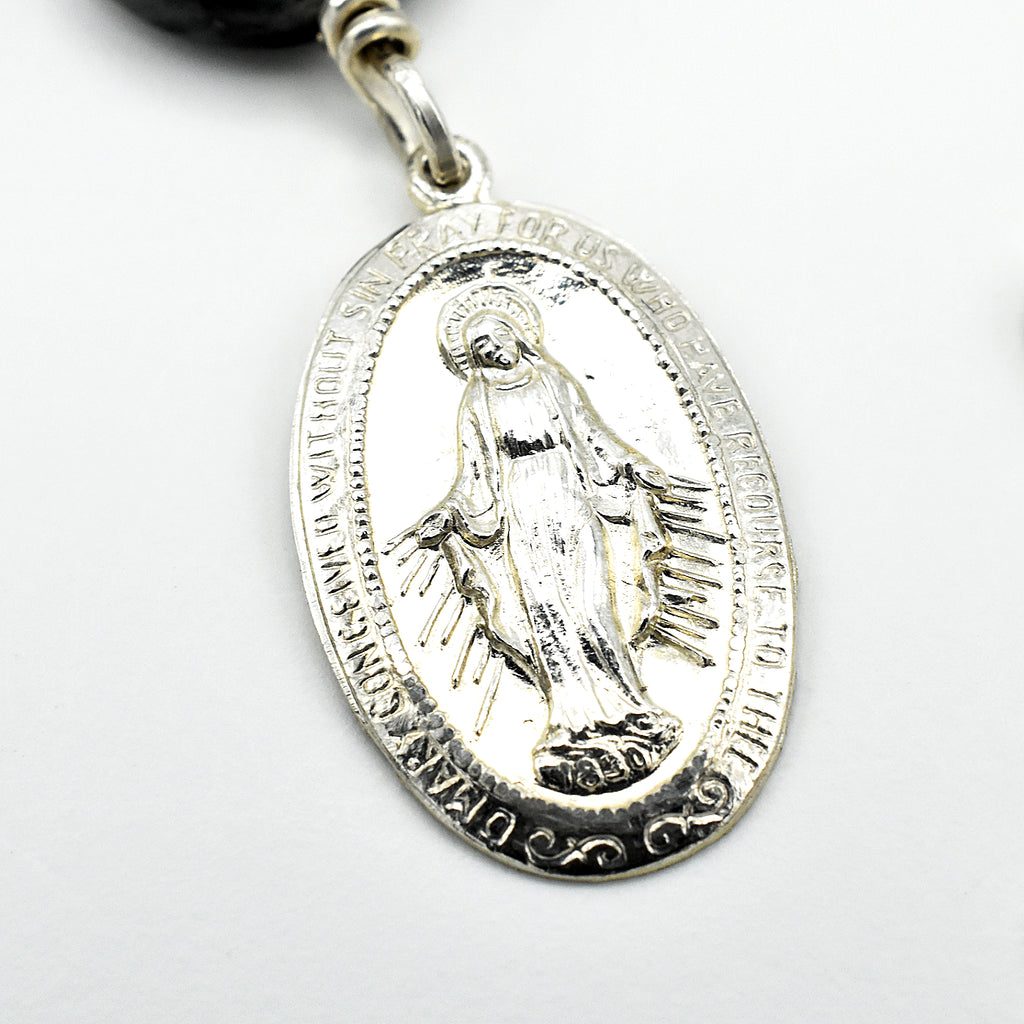 Silver Labradorite Chaplet - Single Decade Pocket Rosary with Miraculous Medal