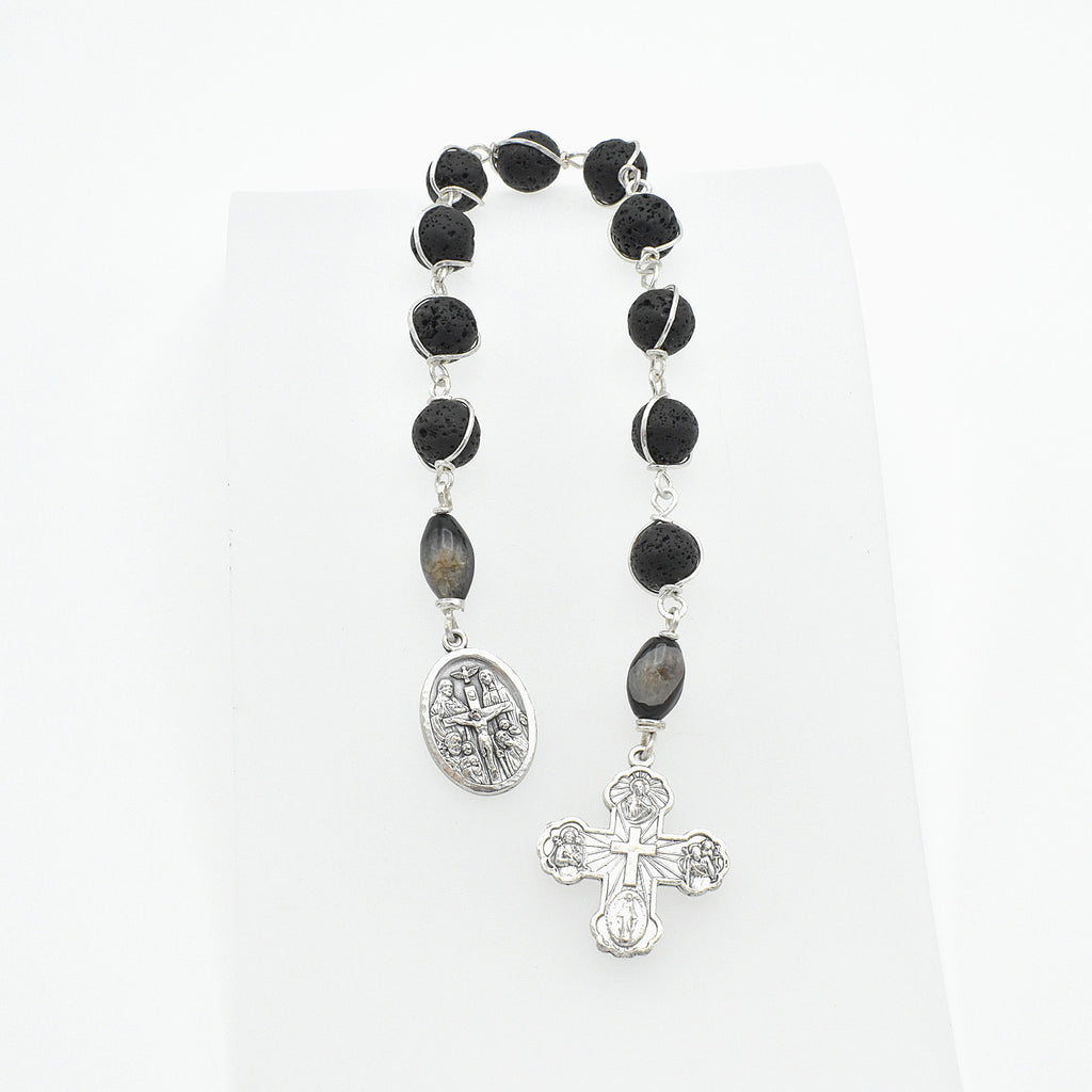 One-of-a-Kind Lava Stone Hand Rosary – Silver Plated Wire Wrapped Pocket Chaplet